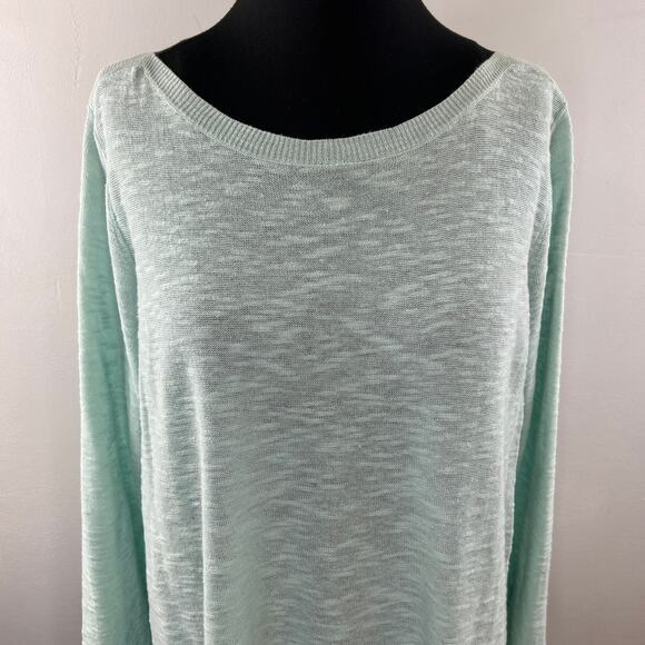 EILEEN FISHER Mint Green Linen Cotton Boat Neck Long Sleeve Pullover Sweater - Picture 2 of 7